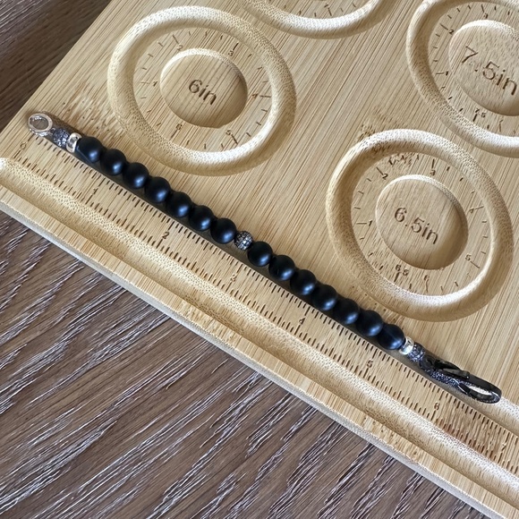 Matte Onyx Stretch Bracelet With Black/Silver Pave Connectors and Spacer Beads